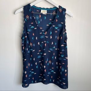 Anthropologie Maeve Terrapin turtle navy tank size 10